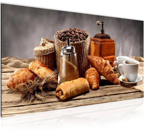 Runa Art Wandbild Küche Kaffee 1 Teilig 100 x 40 cm Modern Bild auf Vlies Leinwand Coffee Esszimmer Küchenbilder Braun Grau 505012b