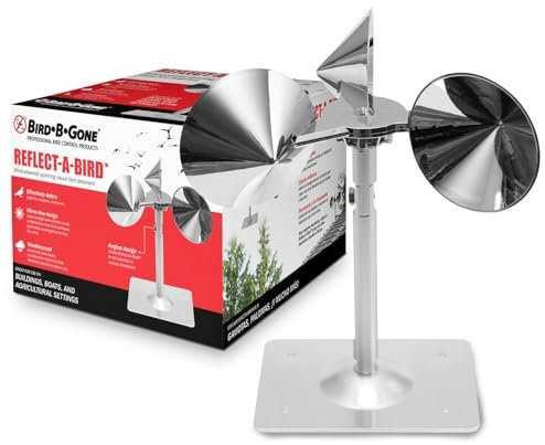 Bird B Gone – Reflect-A-Bird – Reflektierende Spinnabschreckung – vertreibt Tauben, Spatzen und Spechte – windbetrieben – für Gärten, Geländer, Dächer usw. – wetterfestes Aluminium – Verstellbarer