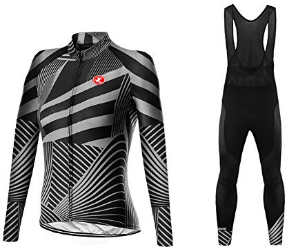 UGLY FROG Damen Fahrradbekleidung Langarm Radtrikot Set Outdoor Radsport Gemütlich Radkleidung Trikot Jersey + Lange Radlerhose im Winter CXW05