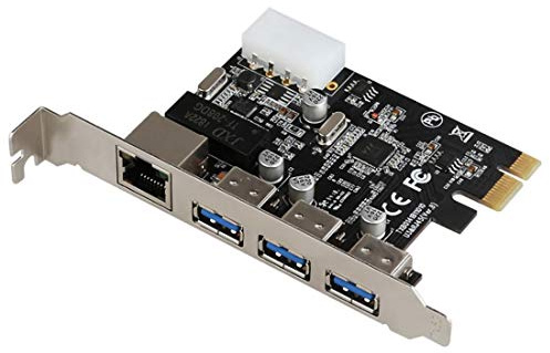 JMT PCI-E a Externo 3 Puertos 5 Gbps USB 3.0 HUB+RJ-45 Gigabit Ethernet Tarjeta de Red 10/100/1000Mbps PCI Express USB3.0 Adaptador LAN Tarjeta de Controlador combinada
