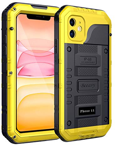 Beeasy Hülle Kompatibel mit iPhone 11, Wasserdicht Stoßfest Outdoor Handy Case Militärstandard Schutzhülle mit Displayschutz Robust Metall Schutz vor Stürzen Stößen Heavy Duty Handyhülle,Gelb
