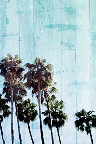 Feeling at home Lienzo-con-AMERICANO-BOX-Palm-Azul-Villa-Milli-Tropical-Fine-Art-impresión-en marco de madera-Vertical-35x23_in