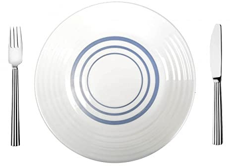 Juego de 6 Platos para Postre, Hondo o Llano, Diseño Original, Vajilla Blanca y Azul. - Plato Llano