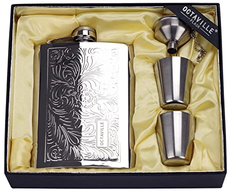 Octaville flasks for liquor for men Stainless quality hip flask 8oz Pocket Engraved Wine Drink Pot Alcohol flagon metal 220ml whiskey flask (Pattern)