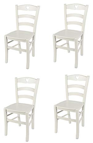 t m c s Tommychairs - 4er Set Stühle Cuore für Küche und Esszimmer, robuste Struktur aus lackiertem Buchenholz im Farbton deckend Eisweiss und Sitzfläche aus lackiertem Holz in der Farbe Weiss