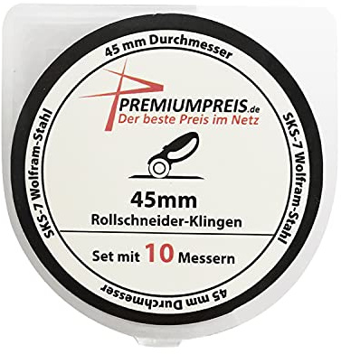 Premiumpreis® 10 Rollschneider Klingen, 45 mm, hochwertiger SKS-7 Wolfram-Stahl, Ersatzklingen Ersatzmesser für Rollenschneider, Set mit 10 Messern