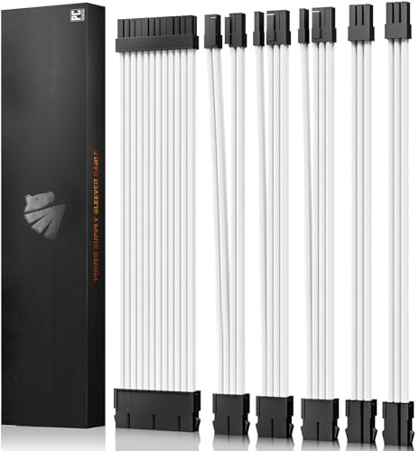 AsiaHorse PC Sleeved Cable Kit for GPU/CPU, 18AWG PSU Cable Extension, Power Supply Cable Extensions with Cable Combs, 1 x 24PIN / 2 x (6+2) PIN/1 x (4+4) PIN /1 x 6PIN Cable Management, 30 cm, Weiß