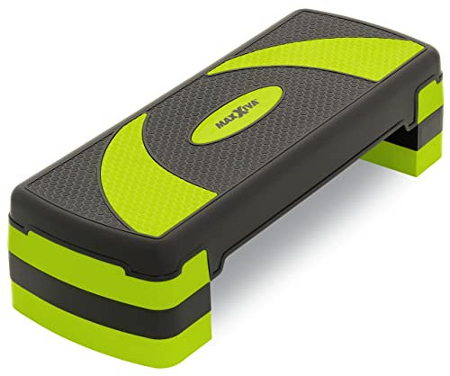 MAXXIVA® Stepper Aerobic-Fitness-Steppbrett mit Antirutsch-Matte 67 x 27 x 10/15/20 cm höhenverstellbar Hometrainer Fitnesstraining Workout (grün-schwarz)