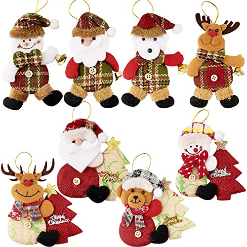FLOFIA 8 STK Weihnachten Anhänger Deko Figuren Weihnachtsbaum Anhänger Weihnachtsfiguren Klein Weihnachtsmann Rentier Schneemann Christbaumschmuck Xmas Party Dekoration