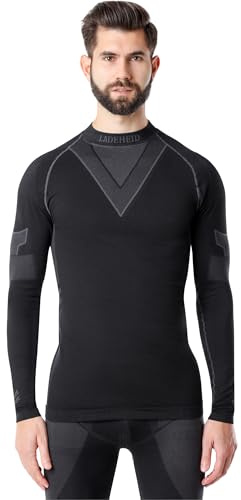Ladeheid Camiseta Térmica Hombre Manga Larga – Ropa Interior Hombre Deportiva, Transpirable y Secado rápido – Top Funcional para Invierno y Actividades Deportivas LAGI001 (Negro/Grafito, M)
