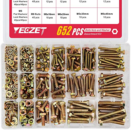 YEEZET 652 Stück Schrauben M4 M5 M6 verzinkt 8.8 Sechskantschrauben,Unterlegscheiben, Federringe und Muttern Sortiment Kit