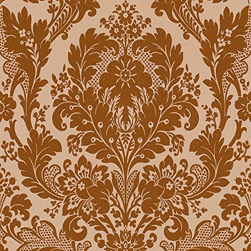 Carta da parati barocca damascata beige e oro | Ideale per arredamento elegante soggiorno camera da letto | Carta da parati grafica in carta
