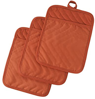 Anyi Lot de 3 maniques et maniques de cuisine en coton résistant à la chaleur - 17,8 x 22,9 cm - Antidérapantes - Orange