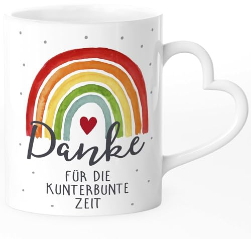 SpecialMe® Tasse mit Herzhenkel Danke für die kunterbunte Zeit Regenbogen kleines Geschenk Abschied Erzieherin Weiss-herz standard