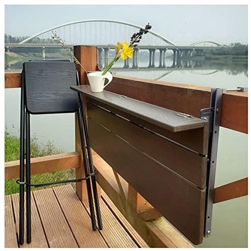 exproyzk Tavolo da Balcone in Legno Tavolo da Bar da Esterno Appeso A Ringhiera Pieghevole, Tavolini da caffè Impermeabili, Regolabili, Rimovibili, Supporto per Fiori(120x37cm)