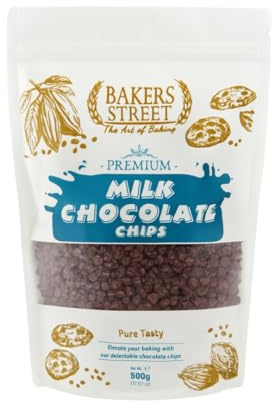 Milk Chocolate Chips 500g - Bakers Street - Chocolate for Baking, Desserts, Cookies, Cakes, Muffins, Cupcakes & Decorating