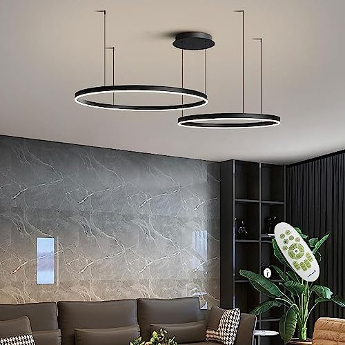 AIAO LED Pendelleuchte Moderne Esstisch Hängelampe Ring Hängeleuchte Dimmbares Beleuchtung Schlafzimmer Lampe Höhenverstellbar Für Wohnzimmer Küche Kronleuchte (Color : Black 40+60cm)