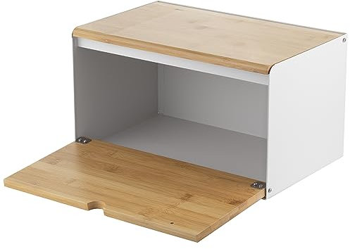 Florina Porta Pane BRUSTO 35,5 x 21,5 x 19,5 cm I Acciaio con Coperchio in Bambù I Contenitore per Pane Spazioso e Moderno I Conservazione Più Fresco I Colore: Bianco