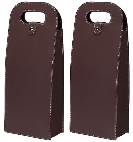 PATIKIL 2 Flasche Wein Geschenktasche 2 Packung Weinbeutel Wiederverwendbar Leder Wein Tragetasche für Wein Flaschen Tragbar Champagne Geschenksäcke für Picknick Party Hochzeit Braun