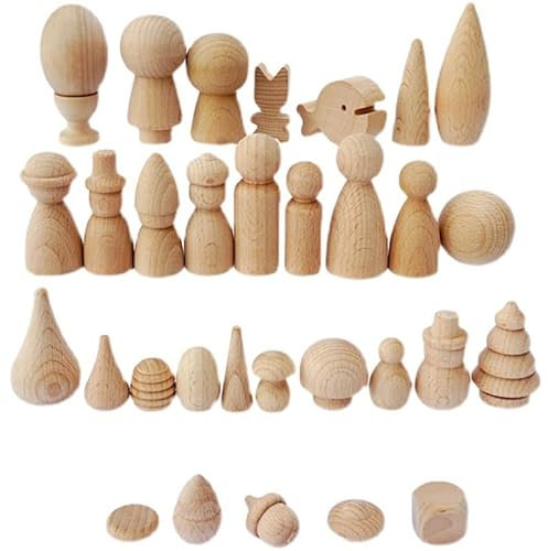 Holzfiguren zum Bemalen 2 Stück Holz-DIY-Bastelarbeiten, unvollendete Holzklammer-Puppen, Holzrohlinge for Holzornamente, Heimdekoration (Color : 27)