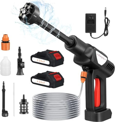 Towwoo Idropulitrice a Batteria, Max 36 Bar/522 PSI, 6 in 1 Idropulitrice Portatile con 10000 mA Batterie Ricaricabile, Tubo da 5 m, Idropulitrice Senza Fili per Auto, Giardino, Finestra, Piscina