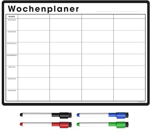 Wochenplaner Abwischbar Magnetisch | Whiteboard für den Kühlschrank, inkl. Markers & Radierer | für Menü & Familienplanung (42 x 30cm [A3], weiß)