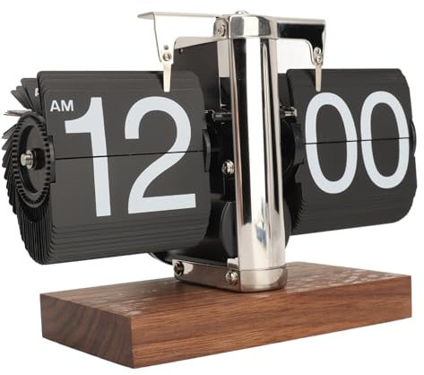 Flip Clock, Single Sided Digital Flip Down Clock Retro Auto Mechanical Flip Clock Desk Clock for Home Livingroom 12 Hours (Stainless Steel Black)