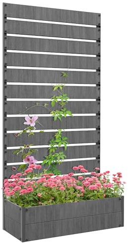 Outsunny Garden Planter with Trellis for Climbing Plants, Vines, Flowers, Freestanding Raised Bed for Garden, Outdoor, Patio, Planter Box with Drainage Gap, Dark Grey