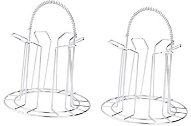 ABOOFAN 2 Pcs Tall Water Cup Drain Rack Stainless Steel Wine Glass Holder Handle Upside Down Glass Storage for 6 Cups Kitchen and Dining Table Use