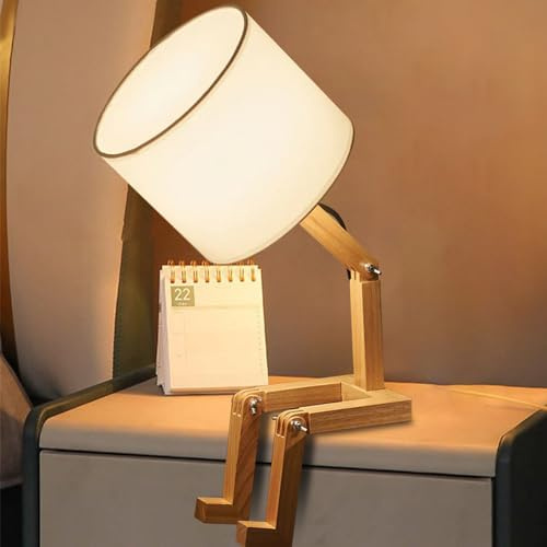 MUMENG Cute Desk Lamp, Unique Table Lamp,Wooden Bedside Table Lamps Fun Quirky Robot Lamp Whimsical Cute Light for Home,Dorm Room,Kids Room,Office,Gift, Adjustable Shape