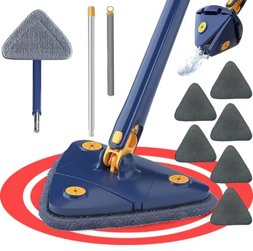 Dekohome Mopa Triangular Giratoria 360 Grados para Limpiar Suelos, Paredes, Techos, Muebles y Ventanas. Fregona Triangular Giratoria Microfibra, Función Autoescurrible, Incluidos 2 Recambios
