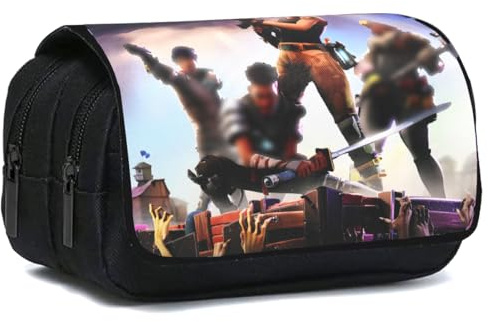 Doyomtoy Spielthema Doppelreißverschluss Segeltuch Federmäppchen,Große Kapazität Briefpapier Pouch Stifte Etui Mäppchen Mädchen Teenager für Schul und Bürobedar (Blau-weiß)