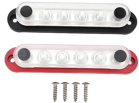 2-Teilige Batterie-Sammelschiene,Messing M8 6-Kanal-Stromklemmen-Verteilerblock,Marine-Batterie-Sammelschiene Für Fahrzeug-Solarsysteme,Sammelschiene Verteilerblock(12 V–48V, 150A)