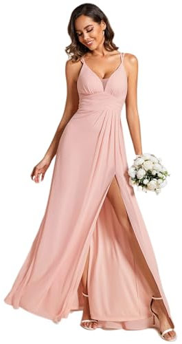 Ever-Pretty Robe de Demoiselle d'honneur Fendu Bretelles Plissé sans Manches Col V A Line Taille Empire Robe de Cérémonie d'été Élégante Classique Rose 46