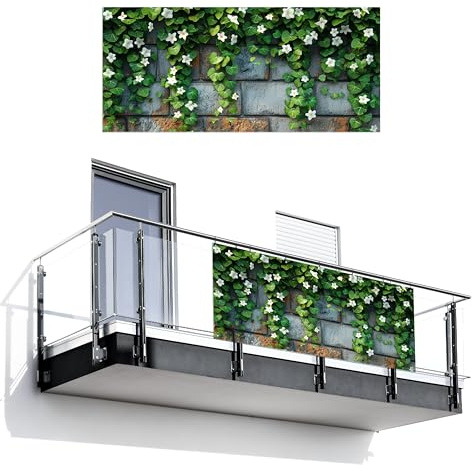MuchoWow© Balkongeländer Sichtschutz Einseitig Groß PVC Garten Windschutz | 90x200 cm - Seitlich ohne bohren Wetterfest Zaunsichtschutz Terrasse Balkon Abdeckung Pflanzen - Wand - Grün - Blumen