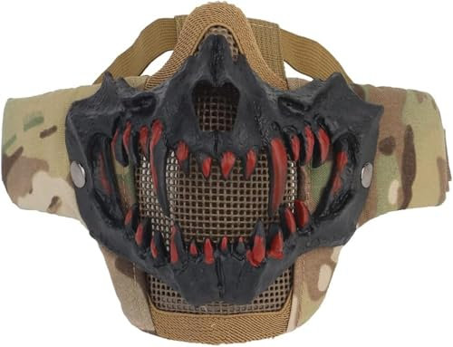 PBTMCD Masque Airsoft Demi-Visage, Masque Tactique Halloween Cosplay Respirant pour Masque De Paintball CS Game Mascarade(Camouflage)