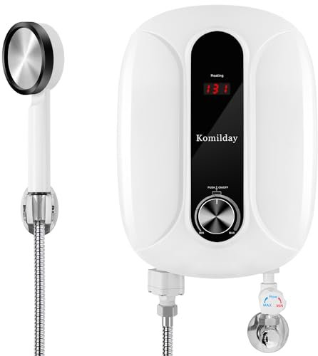 Tankless Water Heater Electric, 240v 0-6500W Tankless Hot Water Heater with Led Temperature Display for Bathroom or Kitchen,Instant Heater Electric with Overheating Protection，Heater-White
