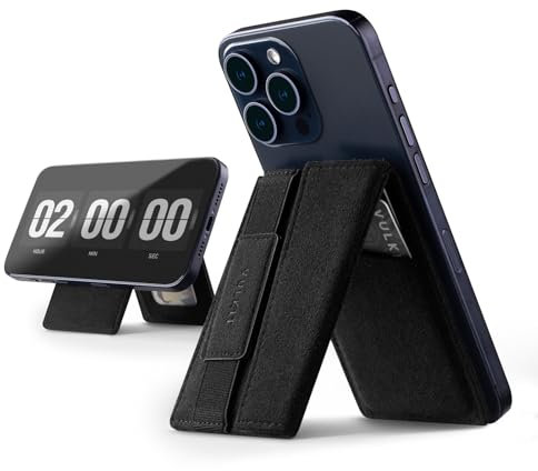 VULKIT Leather Adjustable Magnetic Wallet Card Holder with Phone Grip RFID/NFC Blocking Functionality Magsafe Compatible iPhone 12/13/14/15 Series