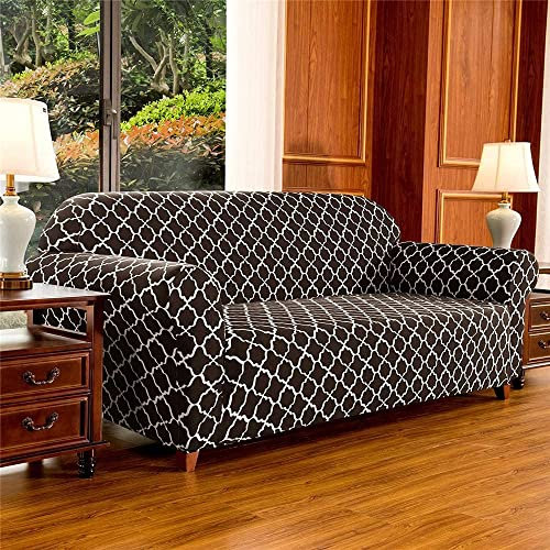Universal-Sofa-Schonbezug mit Blumenmuster, Jacquard, Stretch, Sesselhusse, rutschfest, Couchbezug für Haustiere, Braun, 3-Sitzer/Sofa