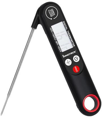 Innoteck Digital Meat Thermometer – Wireless Instant Read, Long Probe, Backlit LCD, Auto Shut-Off, Magnetic Storage, IPX5 Waterproof, For BBQ, Grill & Air Fryer