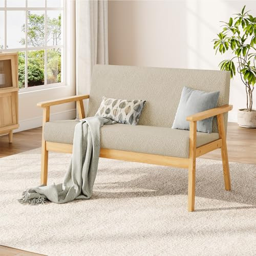 Dripex 2 Sitzer Sofa, Kleine Sofa mit Holzrahmen, Loungesofa 2er Couch, Modern und Skandinavisch, Doppelsofa aus Teddysamt, für Wohnzimmer Schlafzimmer Büro, 107x60x77cm, Beige