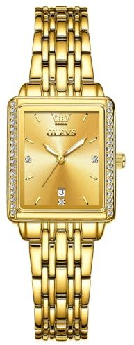 OLEVS Orologi Da Donna Quadrato Delicato con Facili Da Leggere Lusso Gold Watch for Women Acciaio Inossidabile Elegante Oro Quadrante Orologio Donna Piccolo Impermeabile Orologio con Data del Giorno