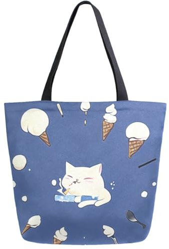Handtasche Lustige Katze Isst Eis Turnbeutel Wiederverwendbar Einkaufsbeutel Umweltfreundliche Badetasche Für Sport Strand Einkaufen