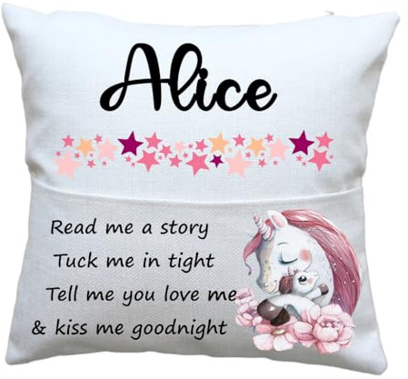 Personalised Unicorn book Cushion case cover, unicorn pocket cushion cover