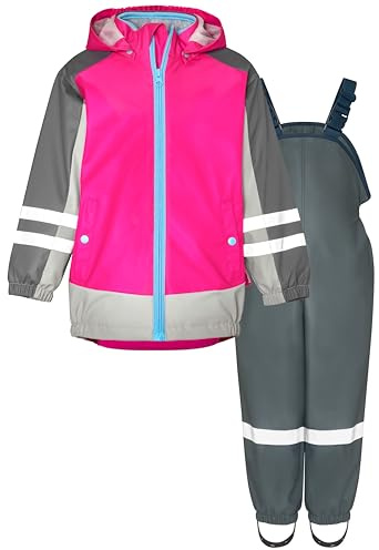 Playshoes regnset, tvådelad 3-i-1 regnjacka och regnbyxor, fleecefoder, 3-i-1 rosa-grå fleece, 116