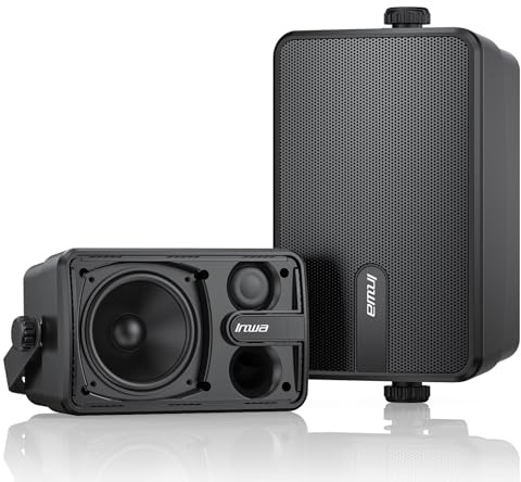 Inwa Altoparlante Bluetooth, Altoparlante con supporto a parete attivo e passivo, impermeabile, set audio stereo wireless con ingresso Aux, sistema audio adatto per gazebo (coppia, potenza di picco