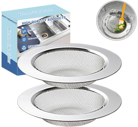 RQYEKDO Kitchen Sink Strainer Stainless Steel with Fine Mesh |4.4 inch Wide Rim Drain Strainer | Fits Standard Sinks & Garbage Disposals (Silver)