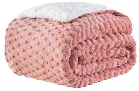 Soifox Sherpa Fleece Blanket Throws Pink, Thick Warm Blanket 150x200cm Fluffy Throw for Bed Couch Double Size, Winter Soft Decorative Jacquard Blankets for Gifts