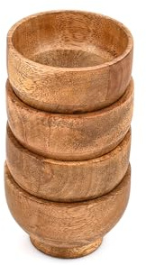 Indus Lifespace Lot de 4 bols de service ronds en bois de manguier pour noix, bonbons, apéritifs, collations, olive, petits bols en bois (7,6 x 7,6 x 5,1 cm)