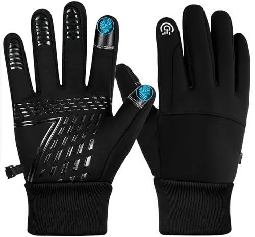Bafiwu Waterproof Cycling Running Gloves for Mens Women,Winter Warm Waterproof Women Mens Gloves,Anti Slip Touch Screen for Winter Cycling Running Driving Hiking Outdoor Sports (L)